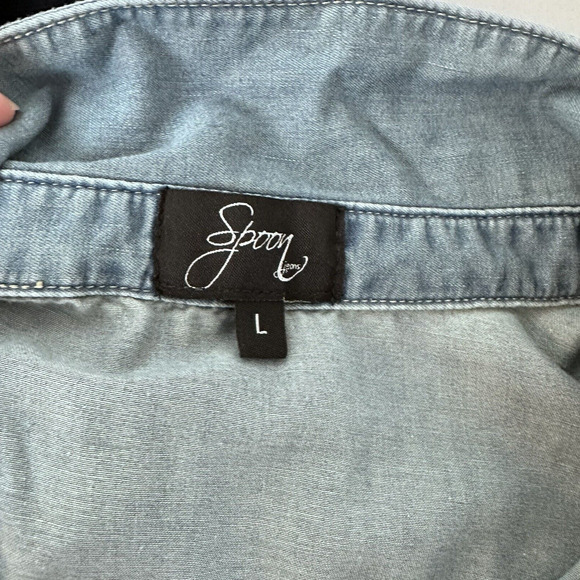 Spoon Chambray Dress Coastal Cowgirl Button Front Denim Shirt Dress Size Large - Picture 9 of 14